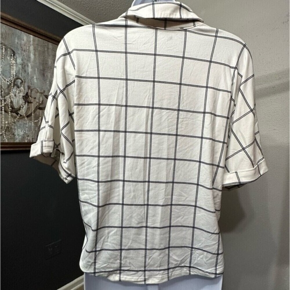 Sweet Rain Button Down Black&White Plaid Striped Size Medium Blouse Top - Picture 10 of 12